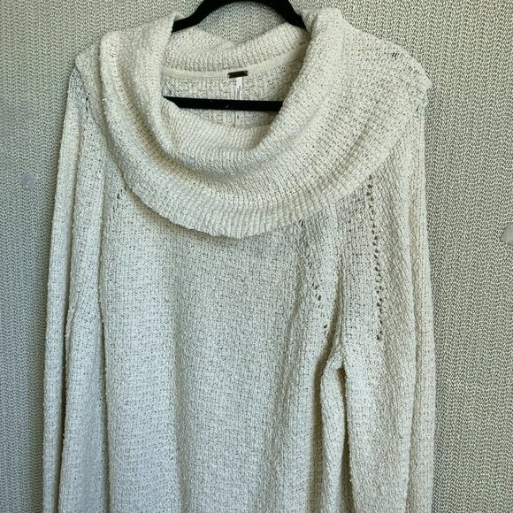 Free People Womens By Your Side Sweater Sz Large Ivory Cowl Neck Boho Soft Girl - Picture 4 of 10